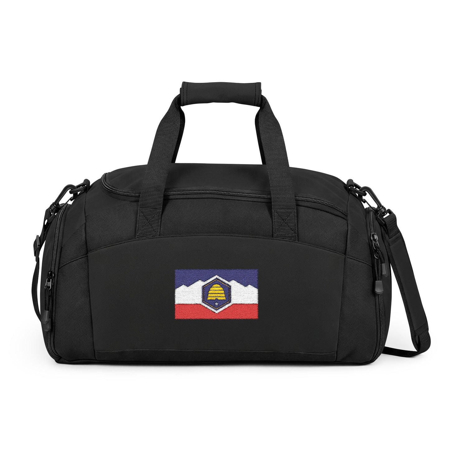 Utah Flag Gym Bag — Black Duffle with Embroidered Utah Flag