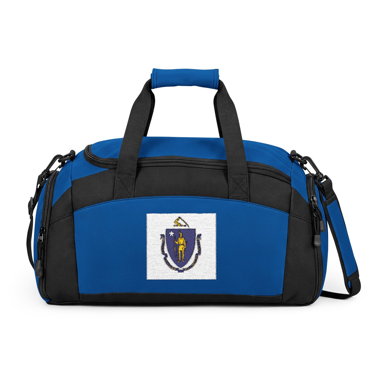 Massachusetts Flag Gym Bag — Black Duffle with Embroidered Massachusetts Flag