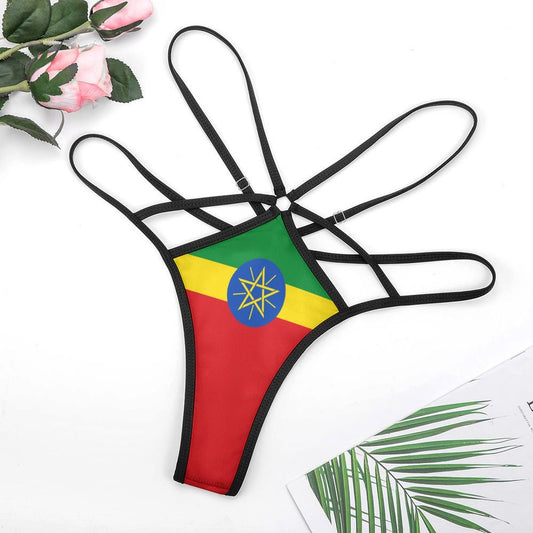 Thong with Ethiopian flag design and delicate straps, [Brand].