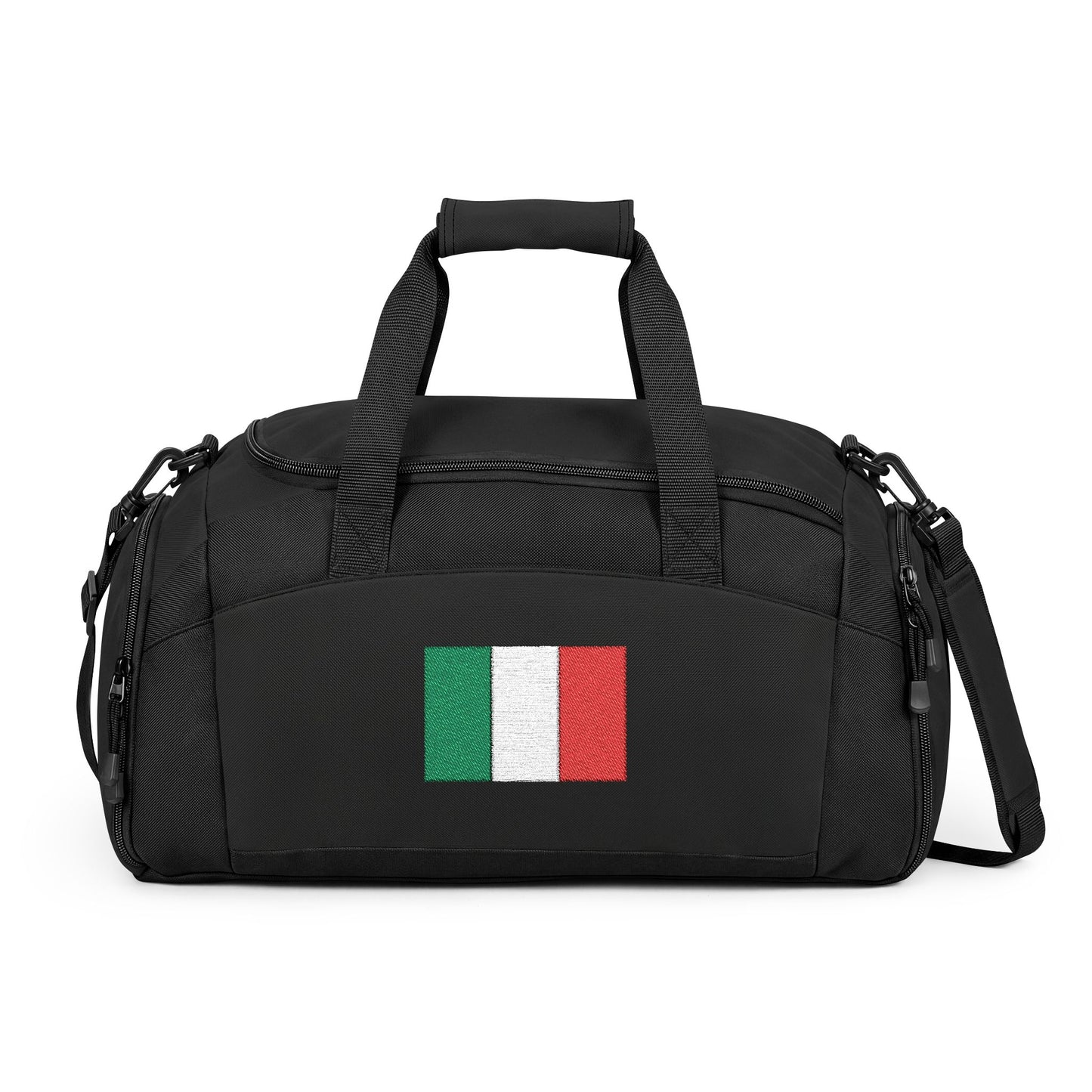 Italy Flag Gym Bag — Black Duffle with Embroidered Italy Flag