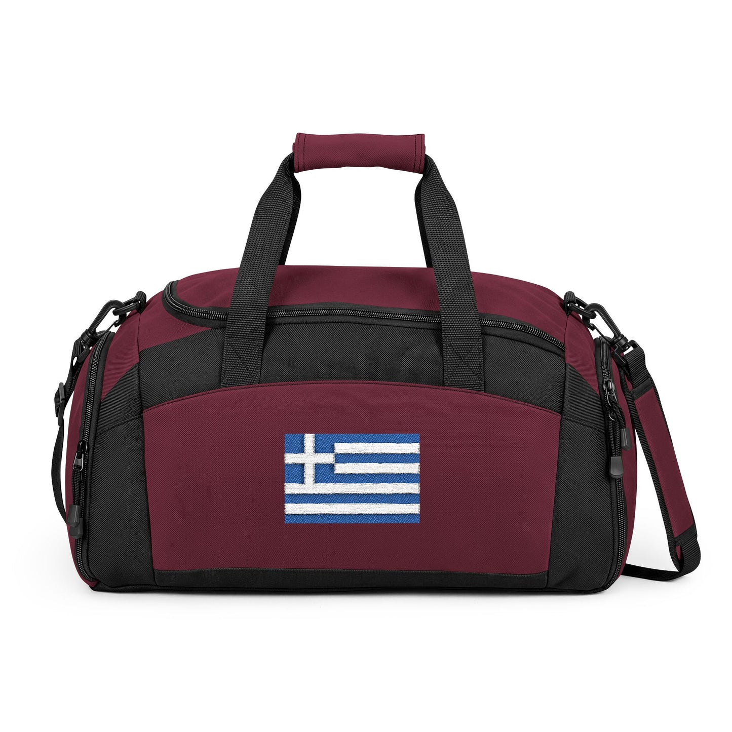 Greece Flag Gym Bag — Black Duffle with Embroidered Greece Flag