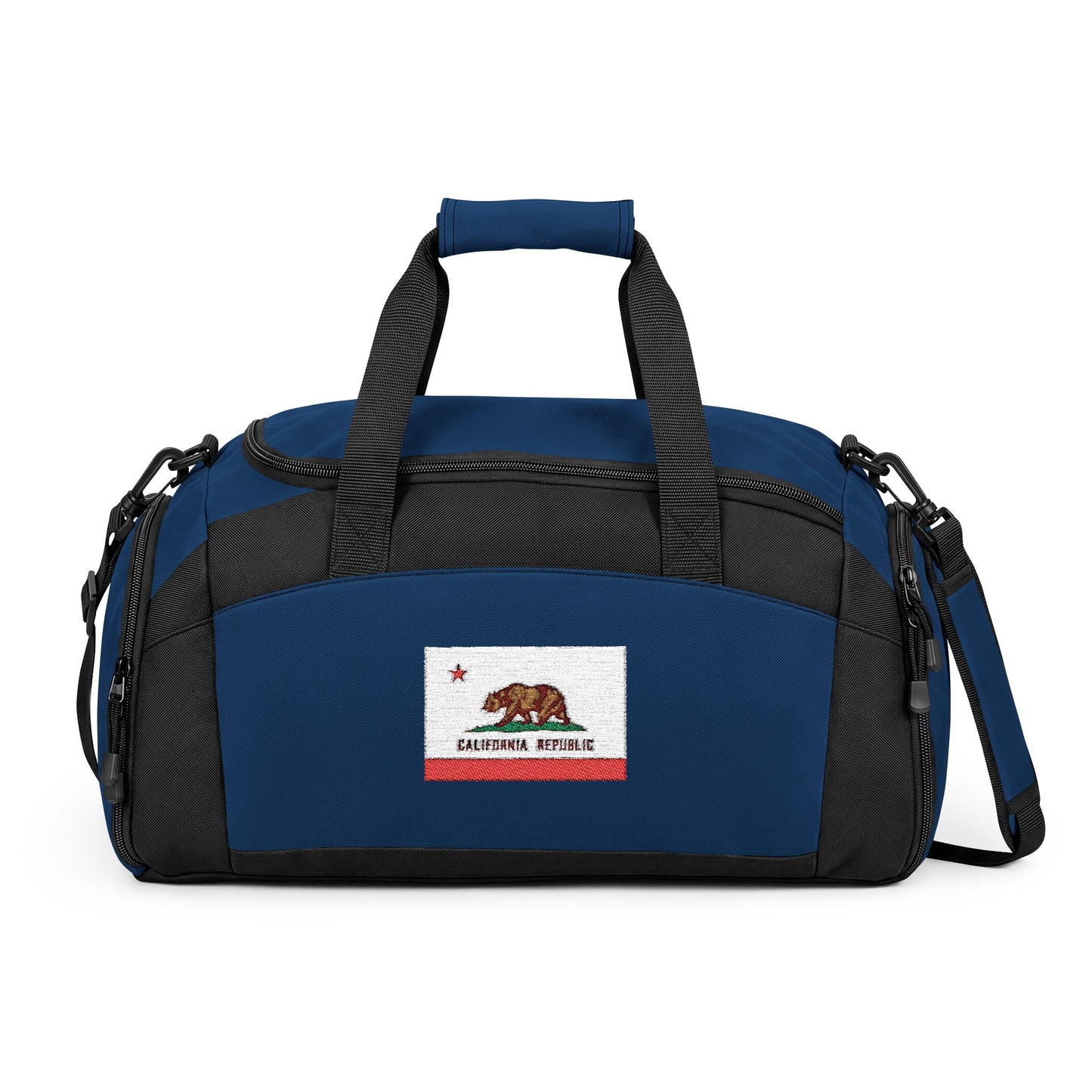 California Flag Gym Bag — Black Duffle with Embroidered California Flag