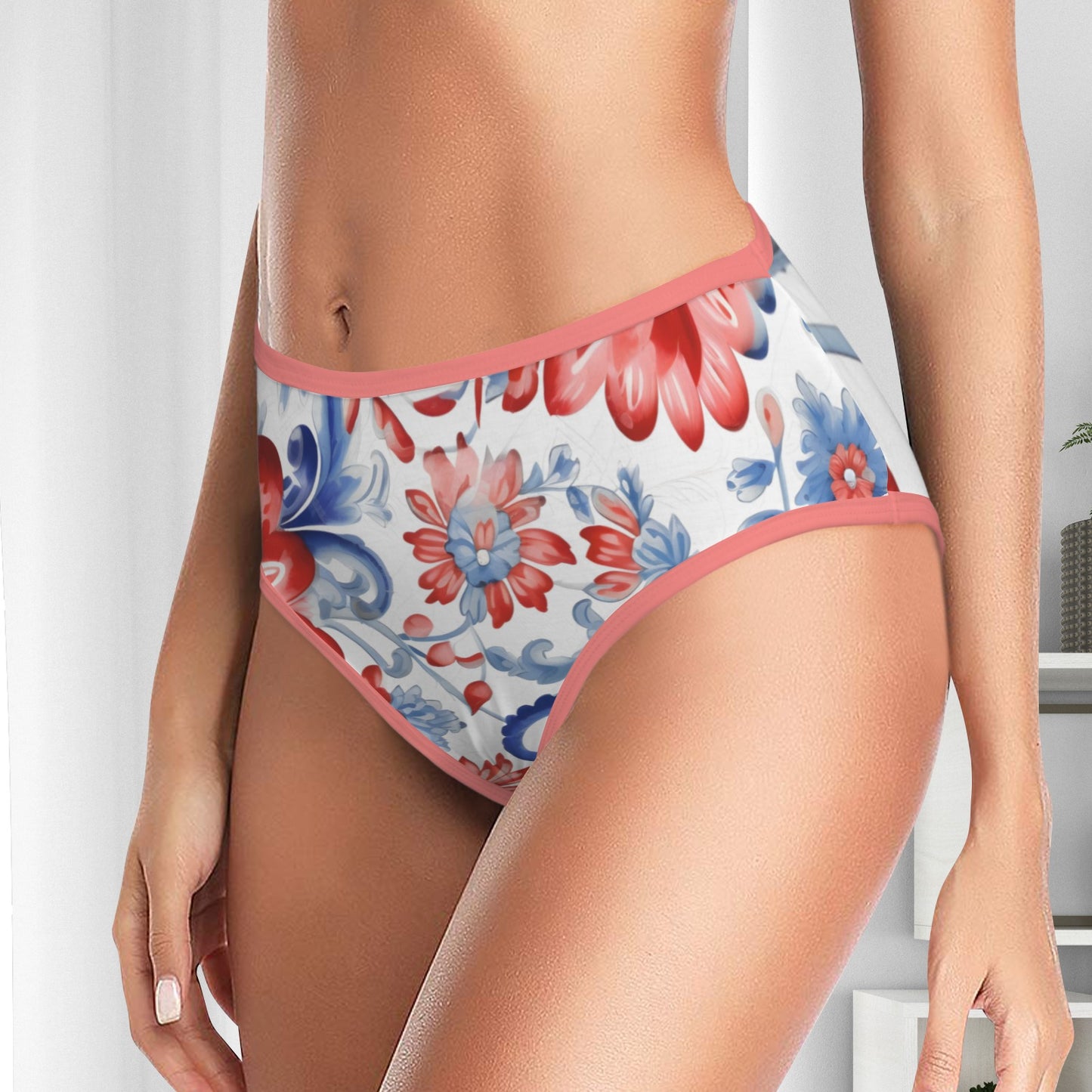 USA/American Flag Inspired Paisley/Floral Pattern Women's High Waisted Brief