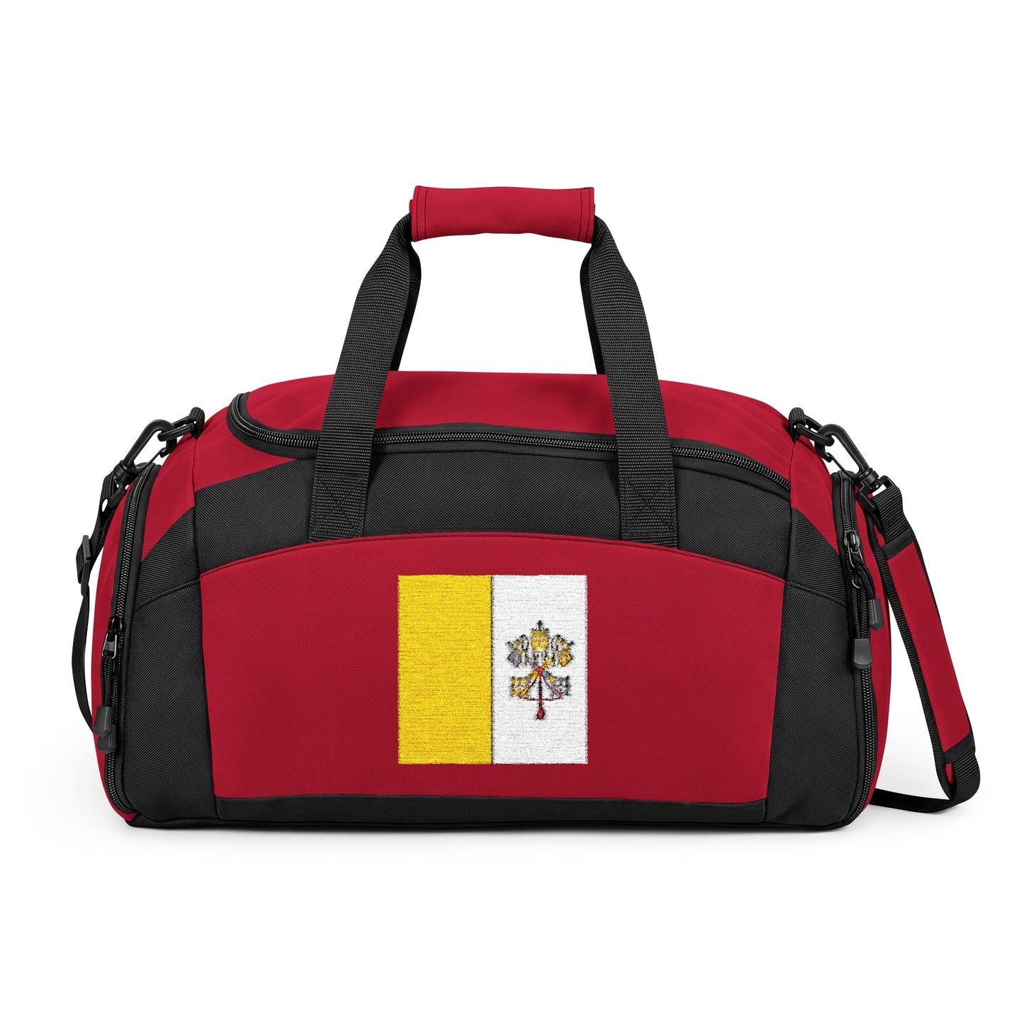 Vatican City Flag Gym Bag — Black Duffle with Embroidered Vatican City Flag