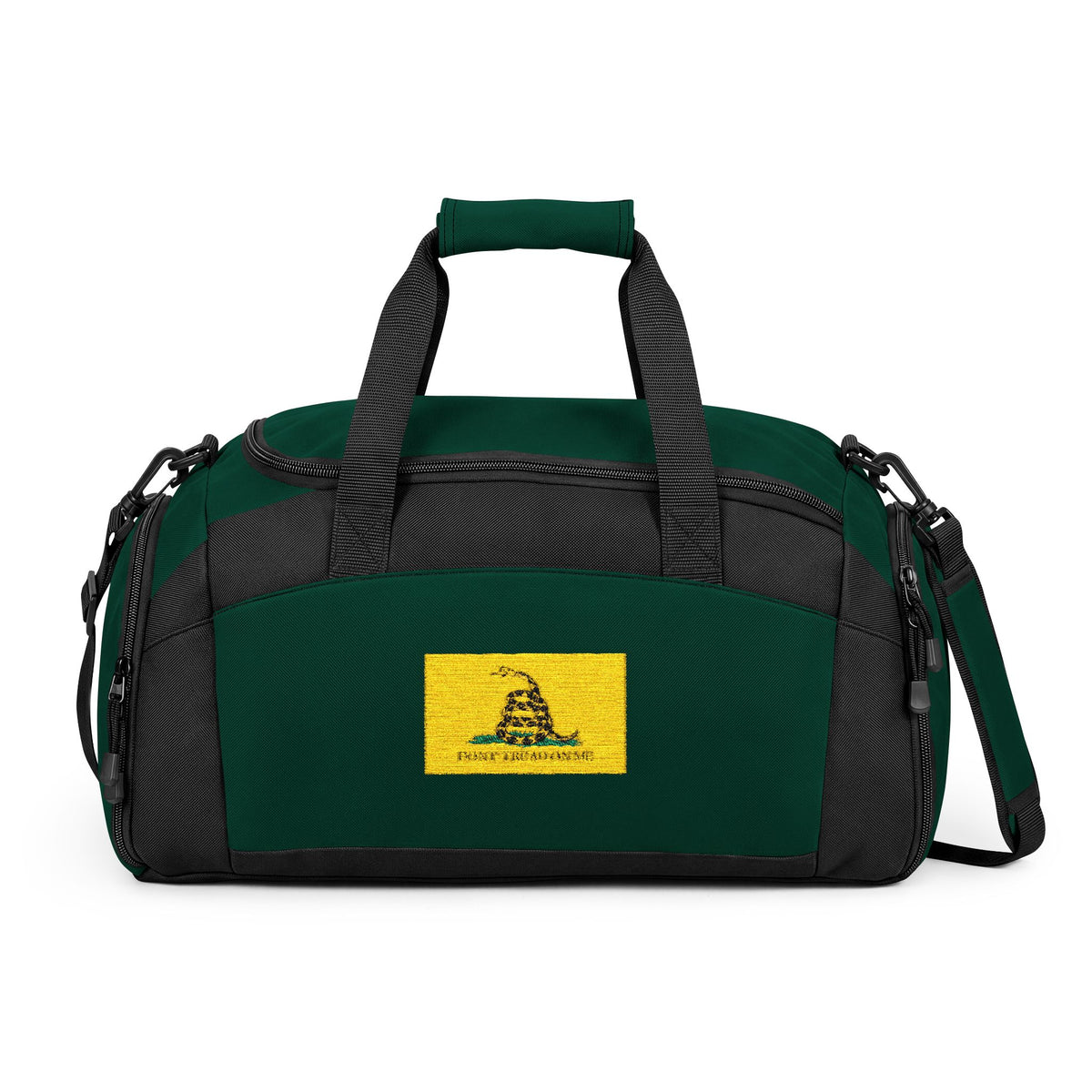 Gadsden Flag Gym Bag — Black Duffle with Embroidered Gadsden Flag
