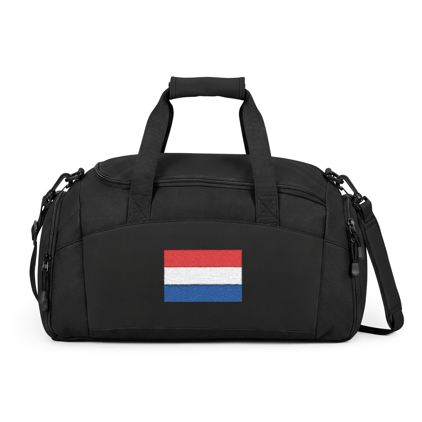 Netherlands Flag Gym Bag — Black Duffle with Embroidered Netherlands Flag