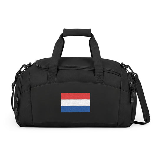 Netherlands Flag Gym Bag — Black Duffle with Embroidered Netherlands Flag