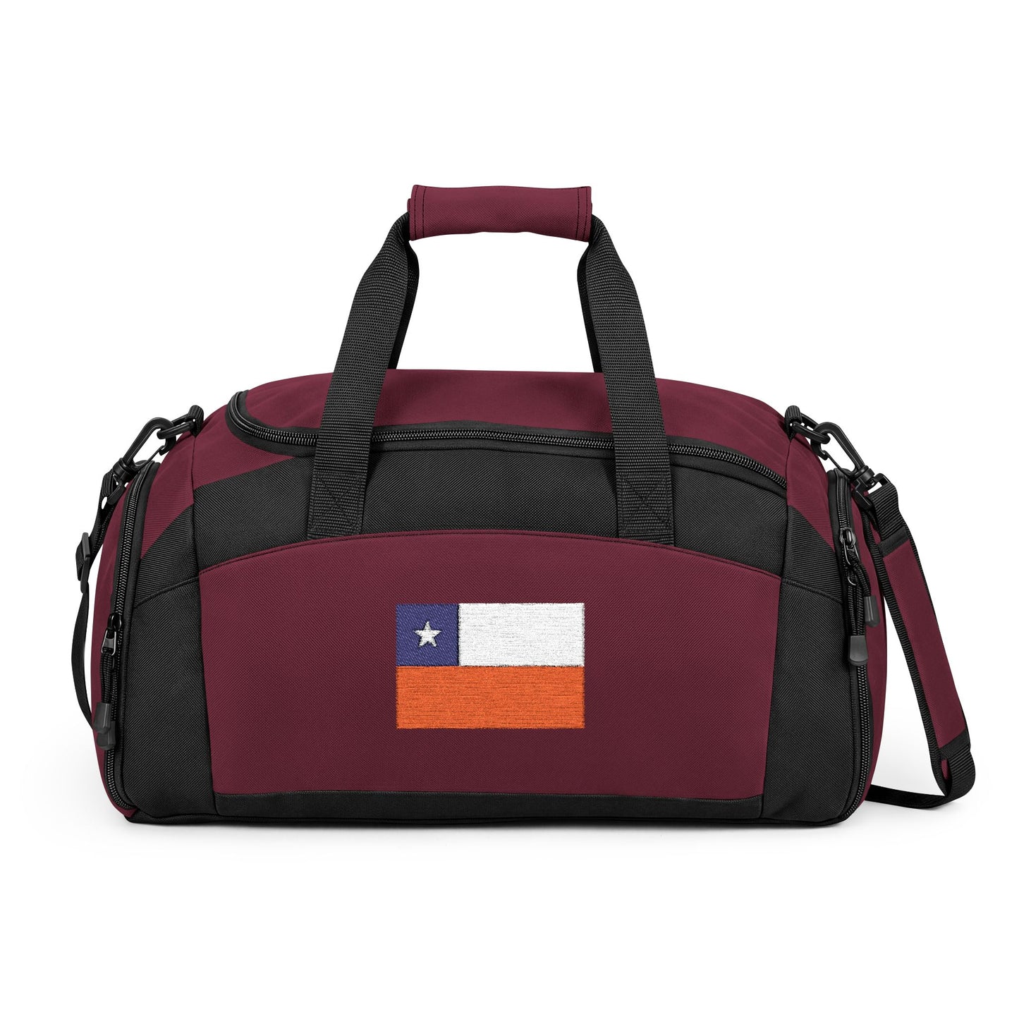 Chile Flag Gym Bag — Black Duffle with Embroidered Chile Flag