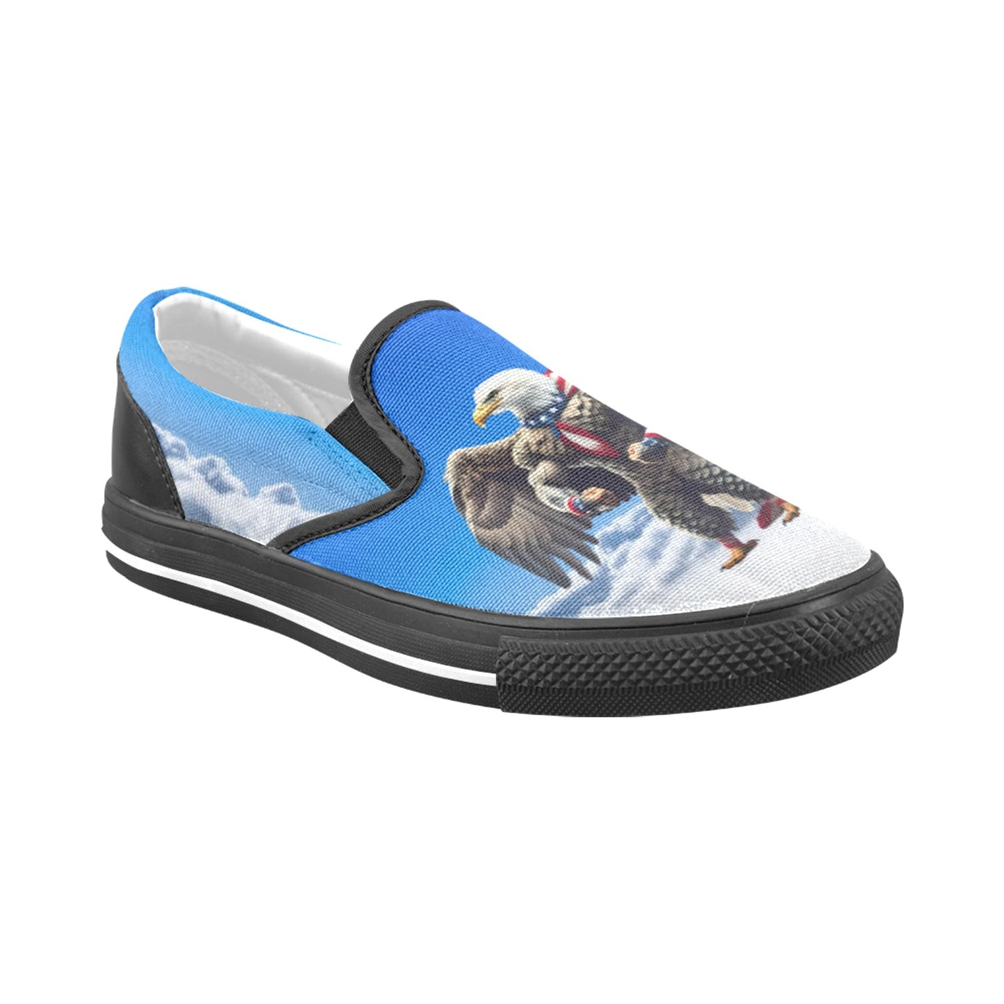 USA/American Flag Inspired Eagle on Clouds Slip-on Canvas Men's Shoes (Model019)(Two Shoes With Different Printing)