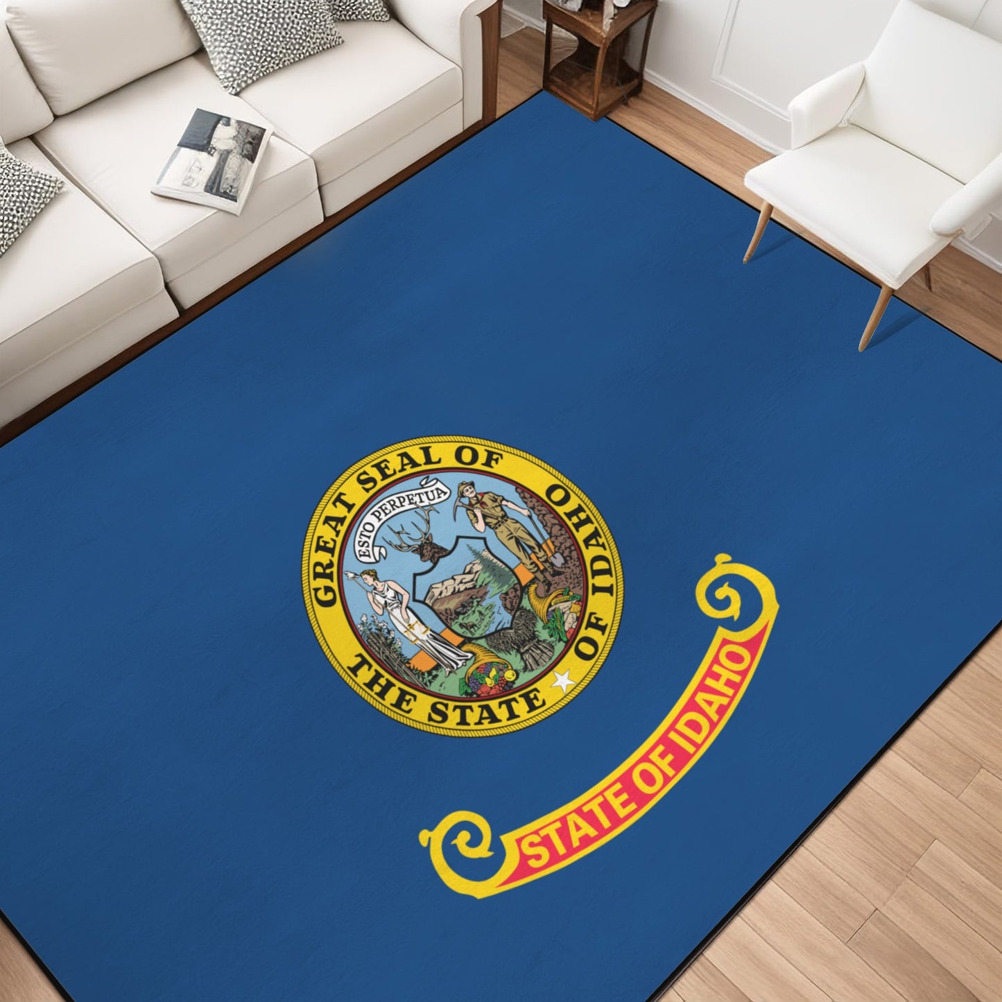 Idaho Flag Inspired 84x60 Inch Area Rug with Black Binding (Made in the USA)