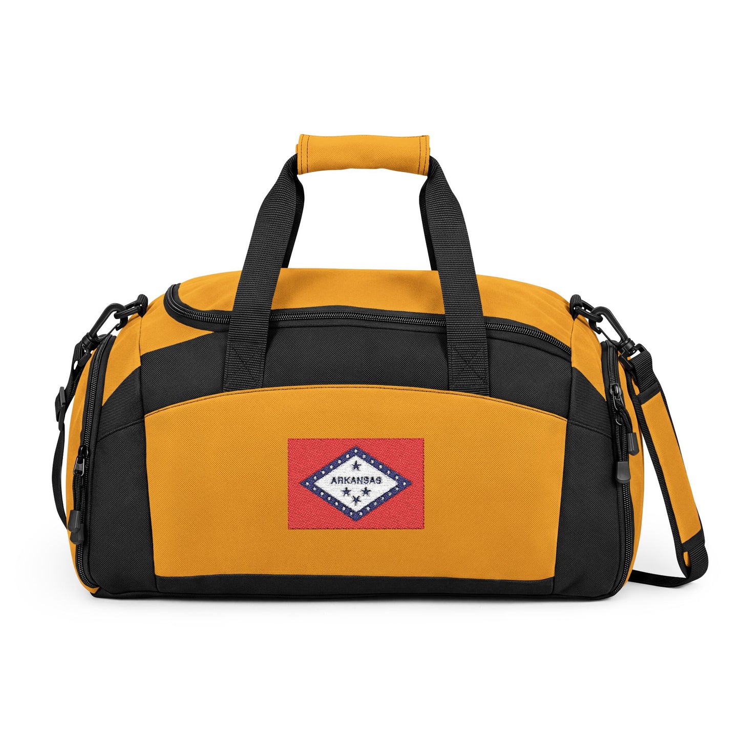 Arkansas Flag Gym Bag — Small Black Duffle with Embroidered Arkansas Flag