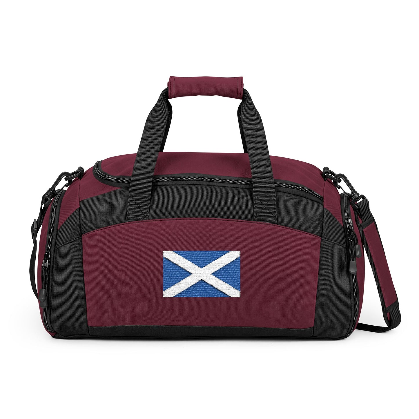 Scotland Flag Gym Bag — Black Duffle with Embroidered Scotland Flag