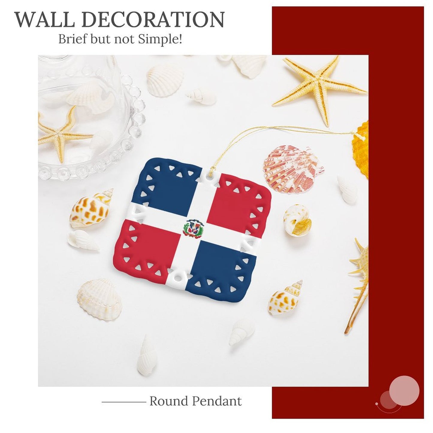 Dominican Republic Flag Inspired Square Ceramic Ornament Made in the USA
