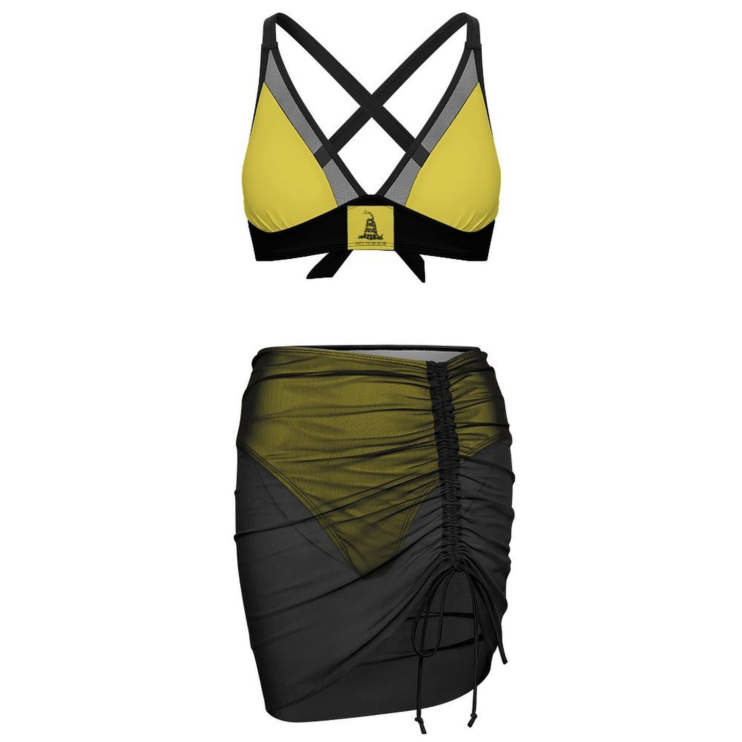 Gadsden Flag Inspired Women's Mesh Drawstring Skirt and Swimsuit Set