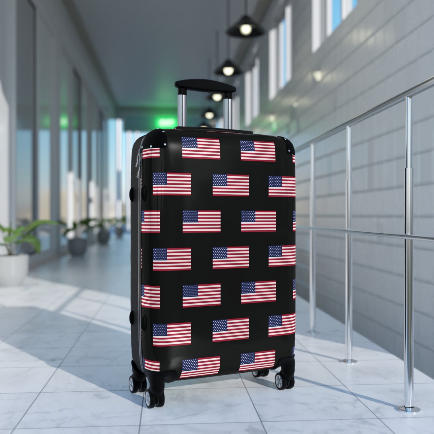 USA/American Flag Inspired Pattern on Black, Suitcase