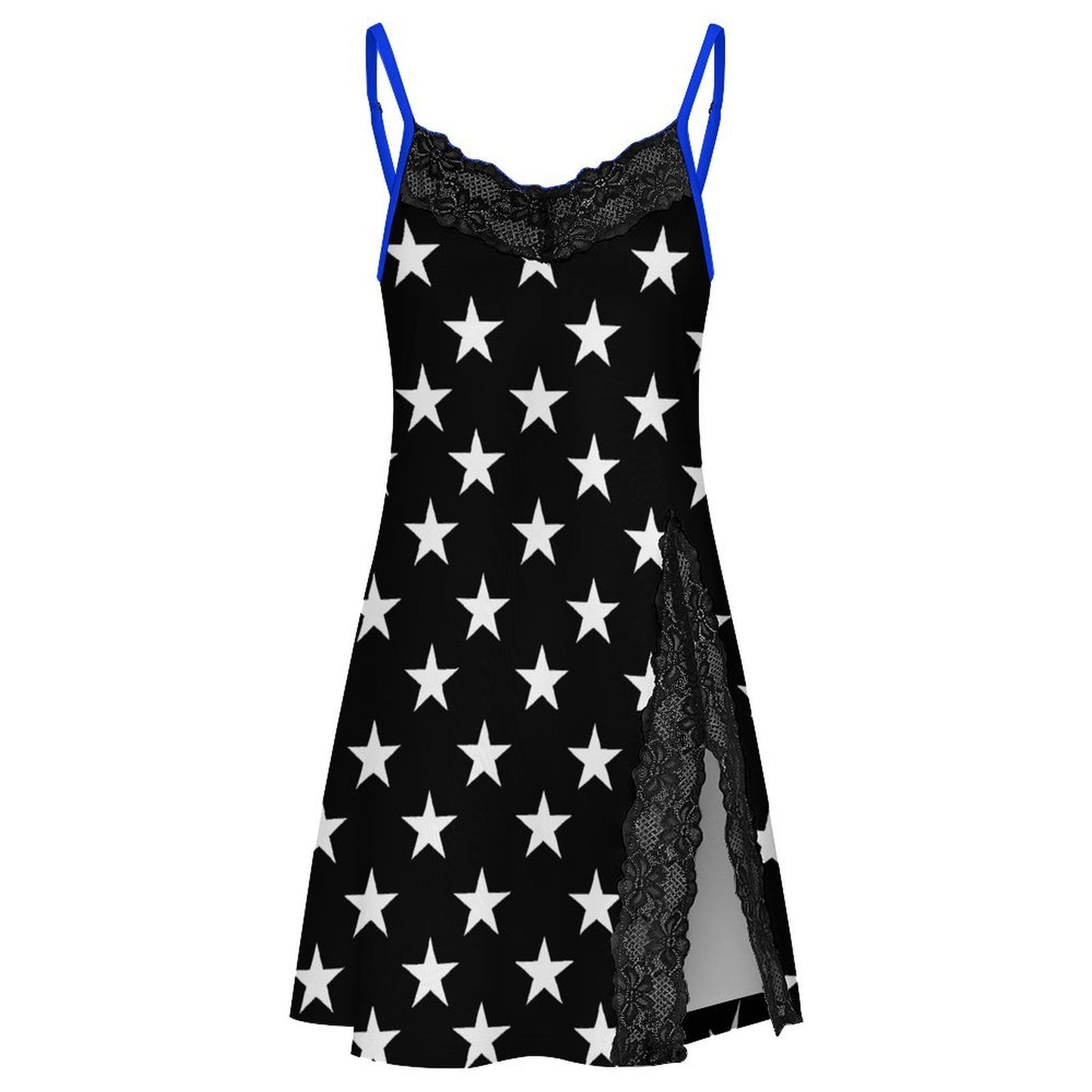 Thin Blue Line Flag Inspired Style-2 Women's Lace Slit Cami Pajama Dress