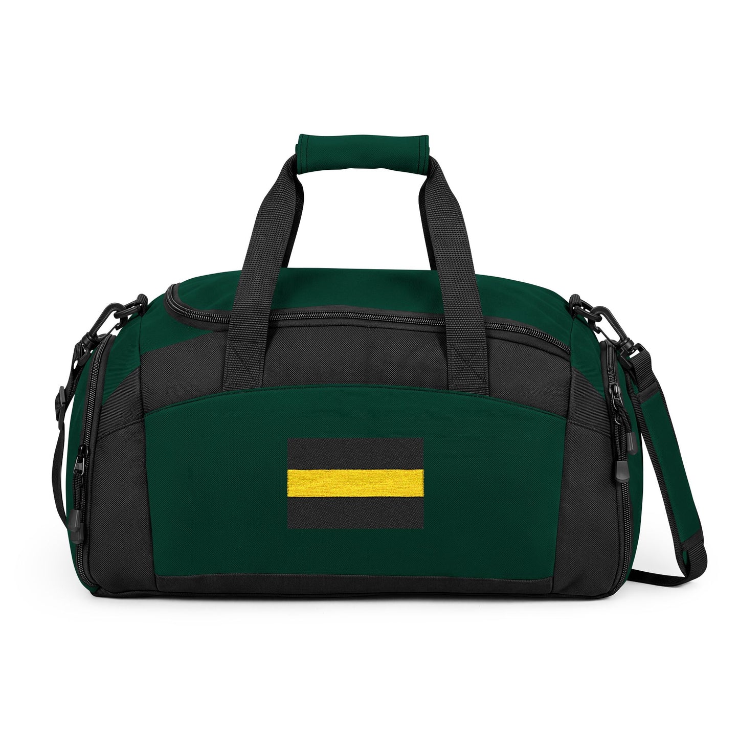 Thin Gold Line Flag Gym Bag — Black Duffle with Embroidered Thin Gold Line Flag (Style-2)