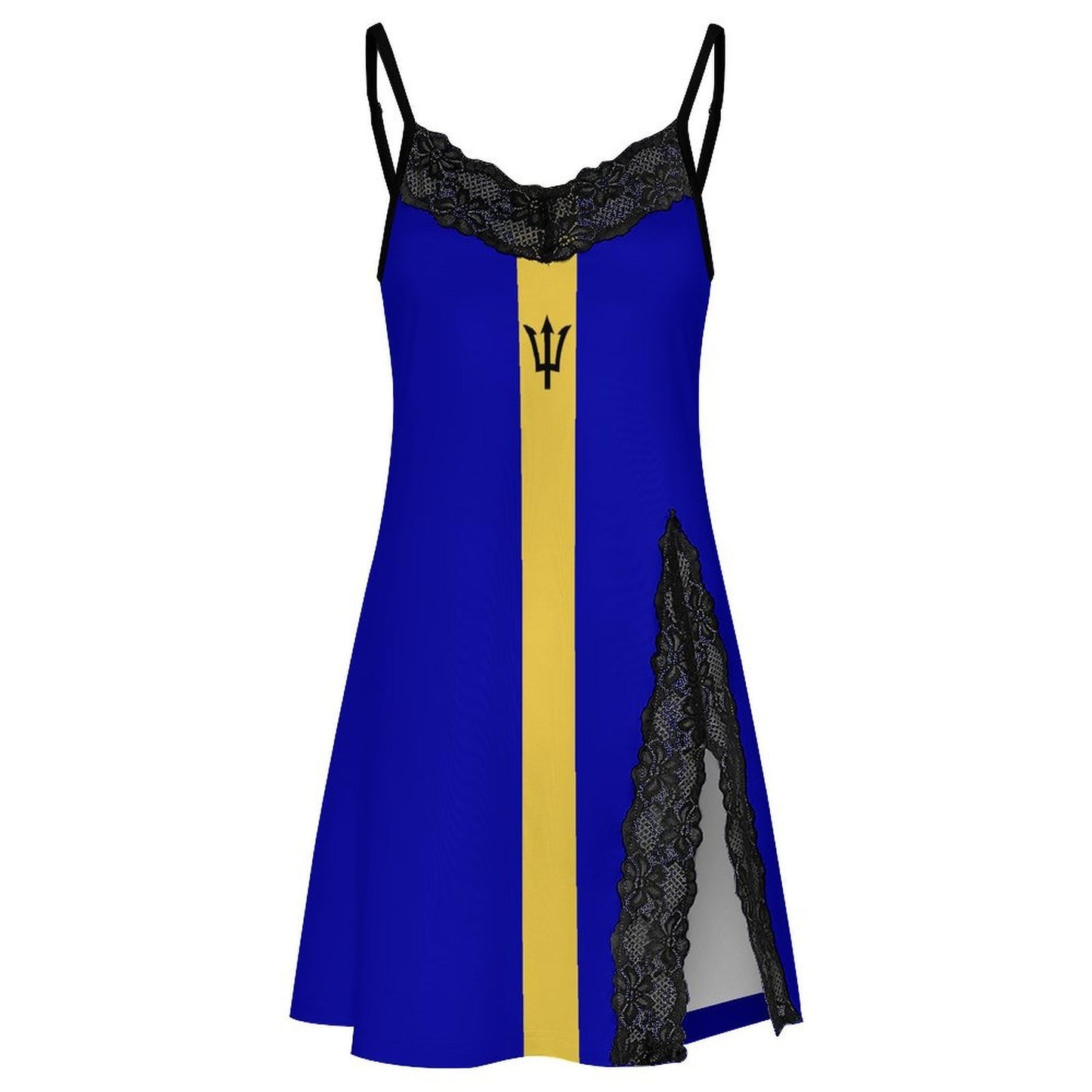 Barbados Flag Inspired Women's Lace Slit Cami Pajama Dress