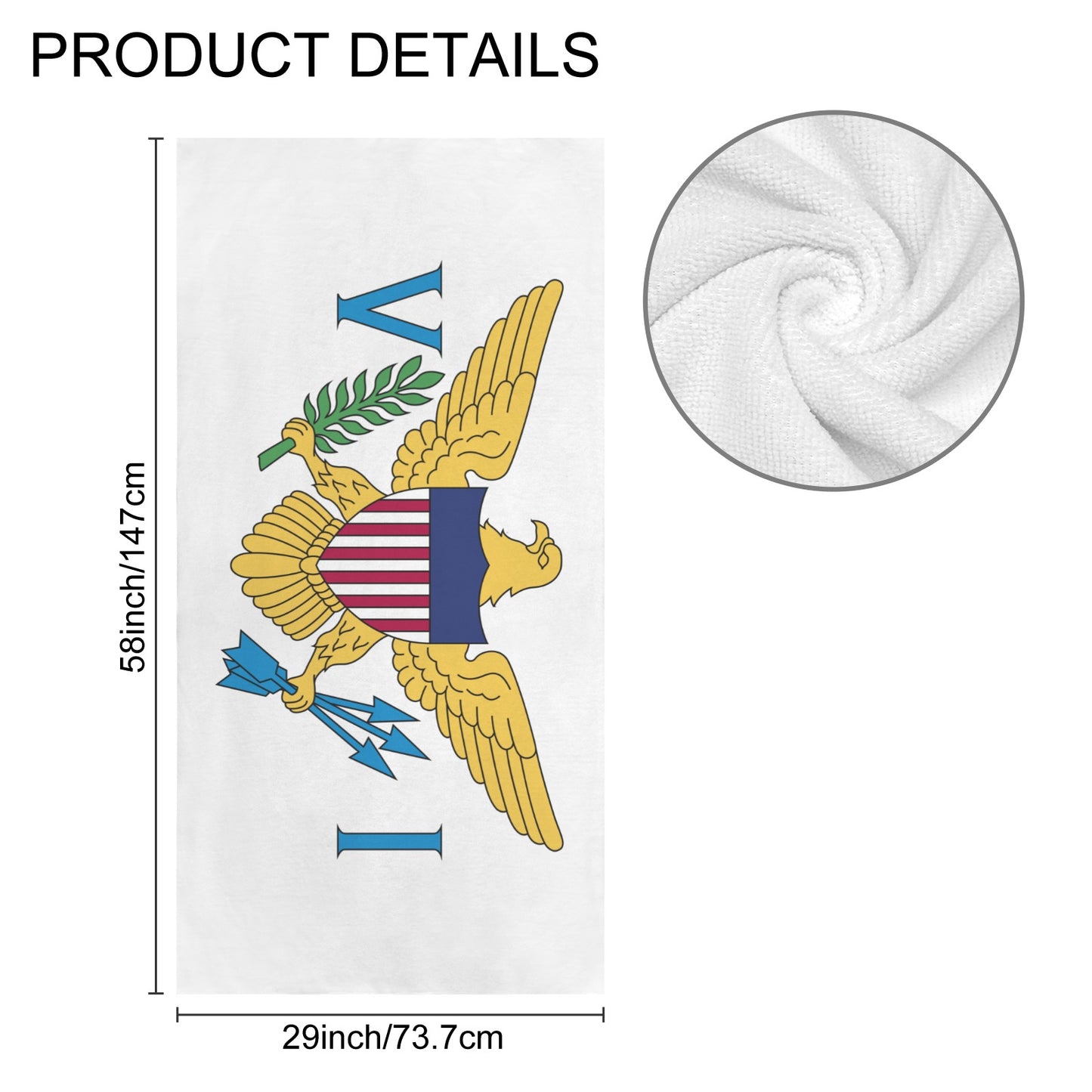 Virgin Islands Flag (US) Flag Inspired Custom Bath Towel 29"x58"(Made in USA)