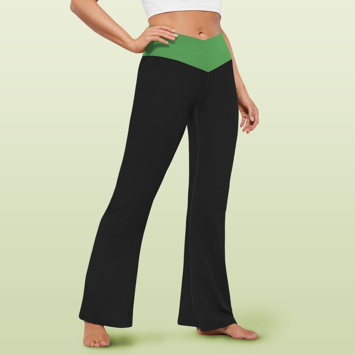 Thin Green Line Flag Inspired Women's V-Crossover High Waisted Flare Leggings