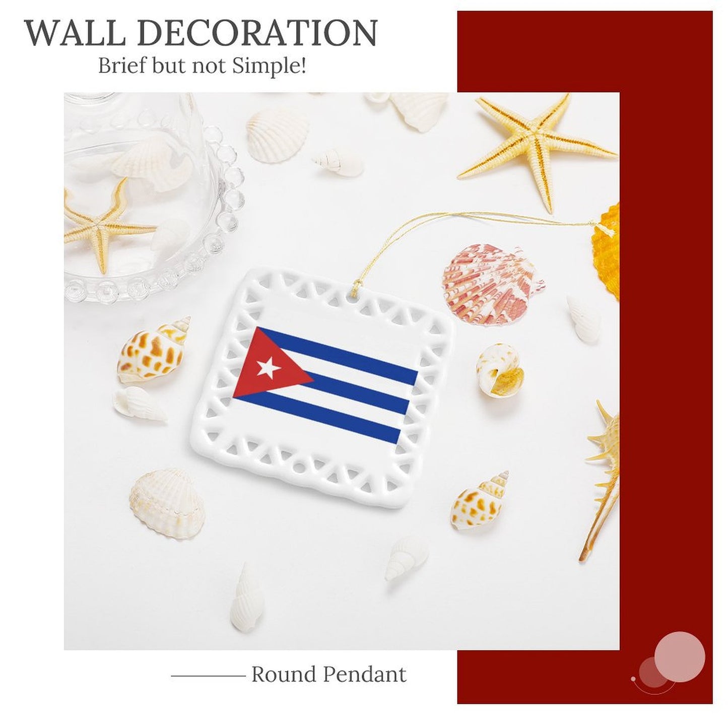 Cuba Flag Inspired Square Ceramic Ornament Made in the USA