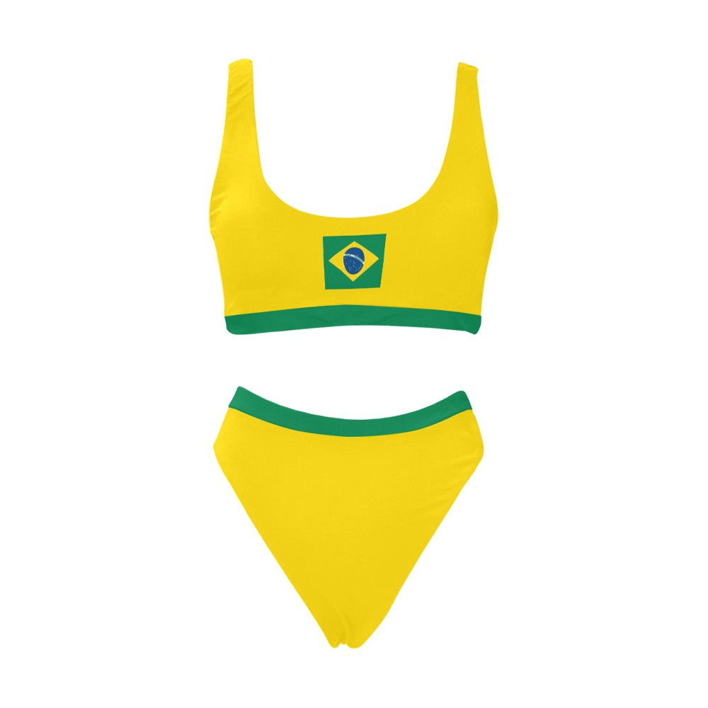 Brazil Flag Inspired Sport Top & High-Waisted Bikini Swimsuit