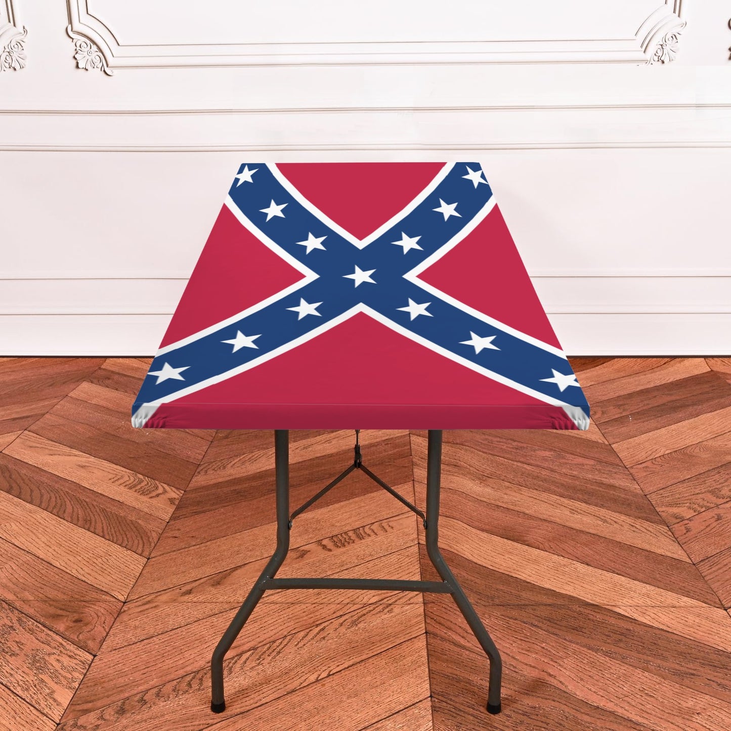 Confederate States Battle Flag Inspired Custom Elastic Fitted Tablecloth 72x30 inch (Made in the USA)