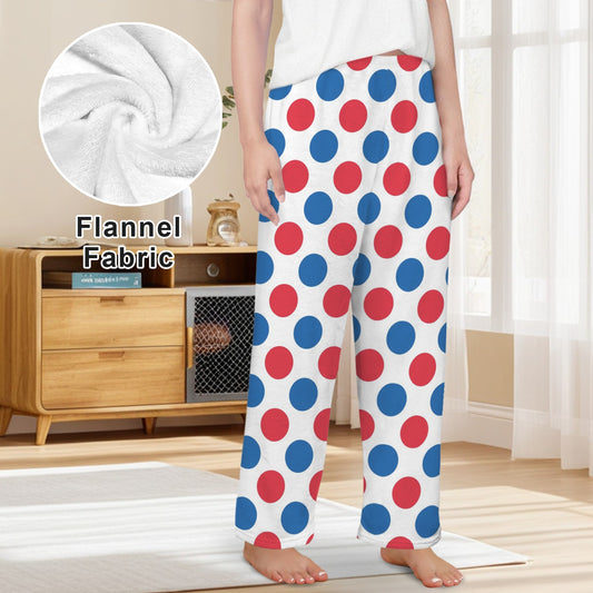 USA/American Flag Inspired Polka Dot Pattern Women's Flannel Pajama Trousers Made in the USA