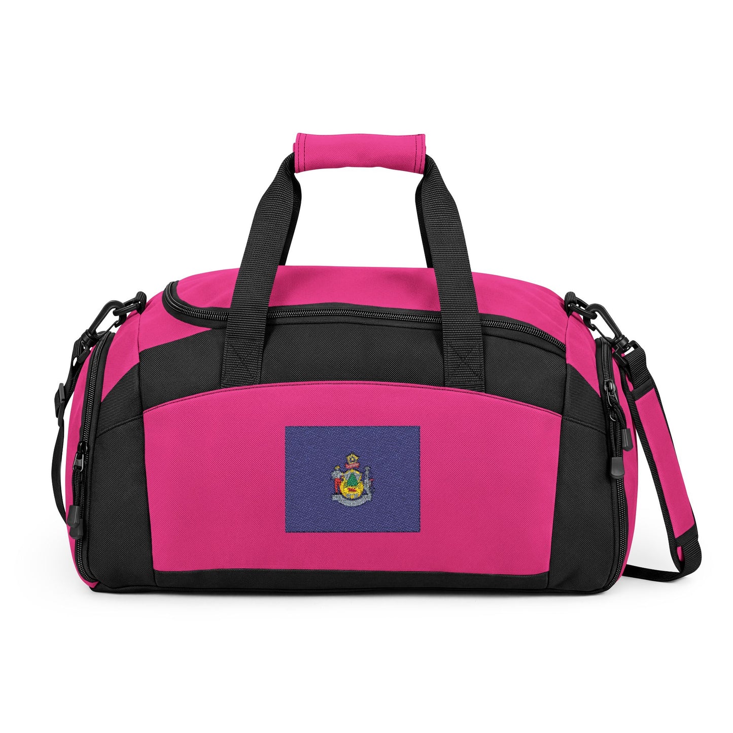 Maine Flag Gym Bag — Black Duffle with Embroidered Maine Flag