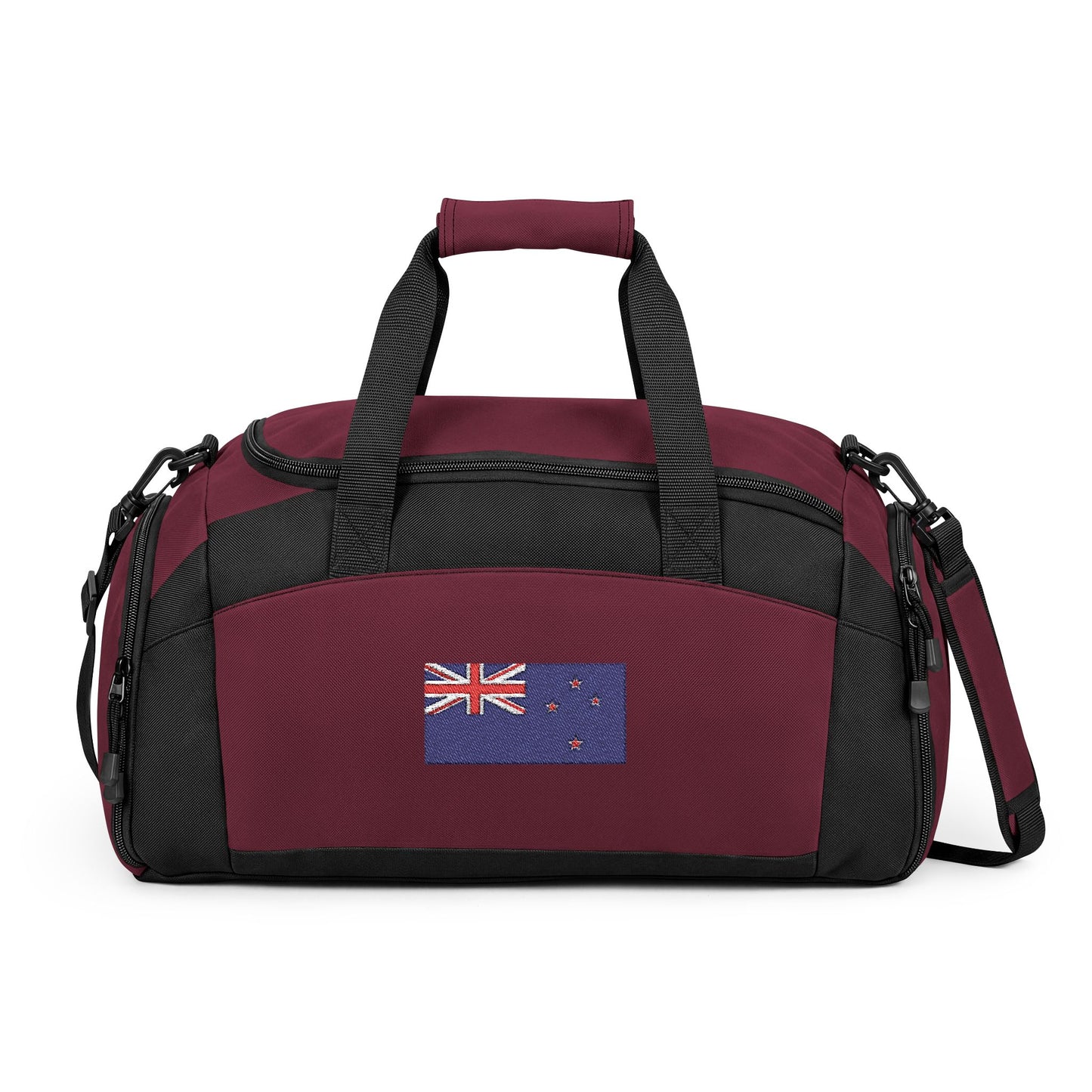New Zealand Flag Gym Bag — Black Duffle with Embroidered New Zealand Flag
