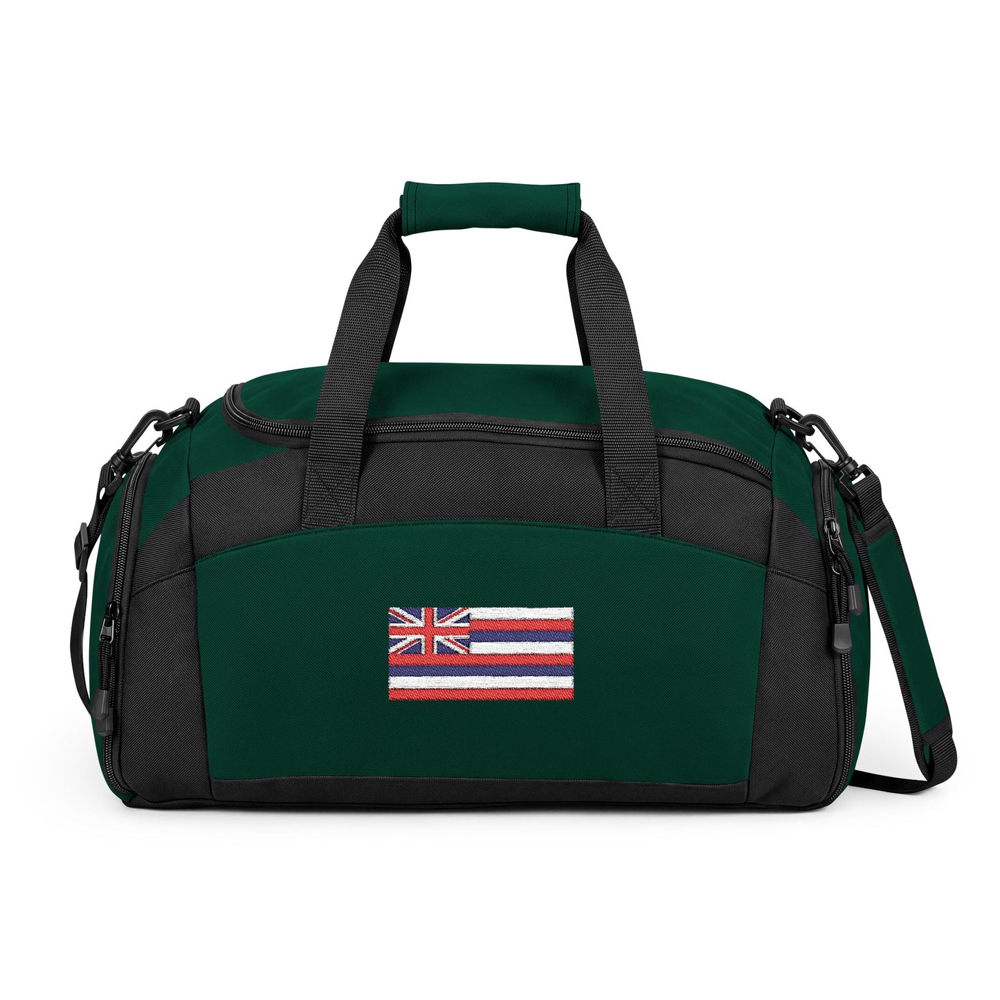 Hawaii Flag Gym Bag — Black Duffle with Embroidered Hawaii Flag