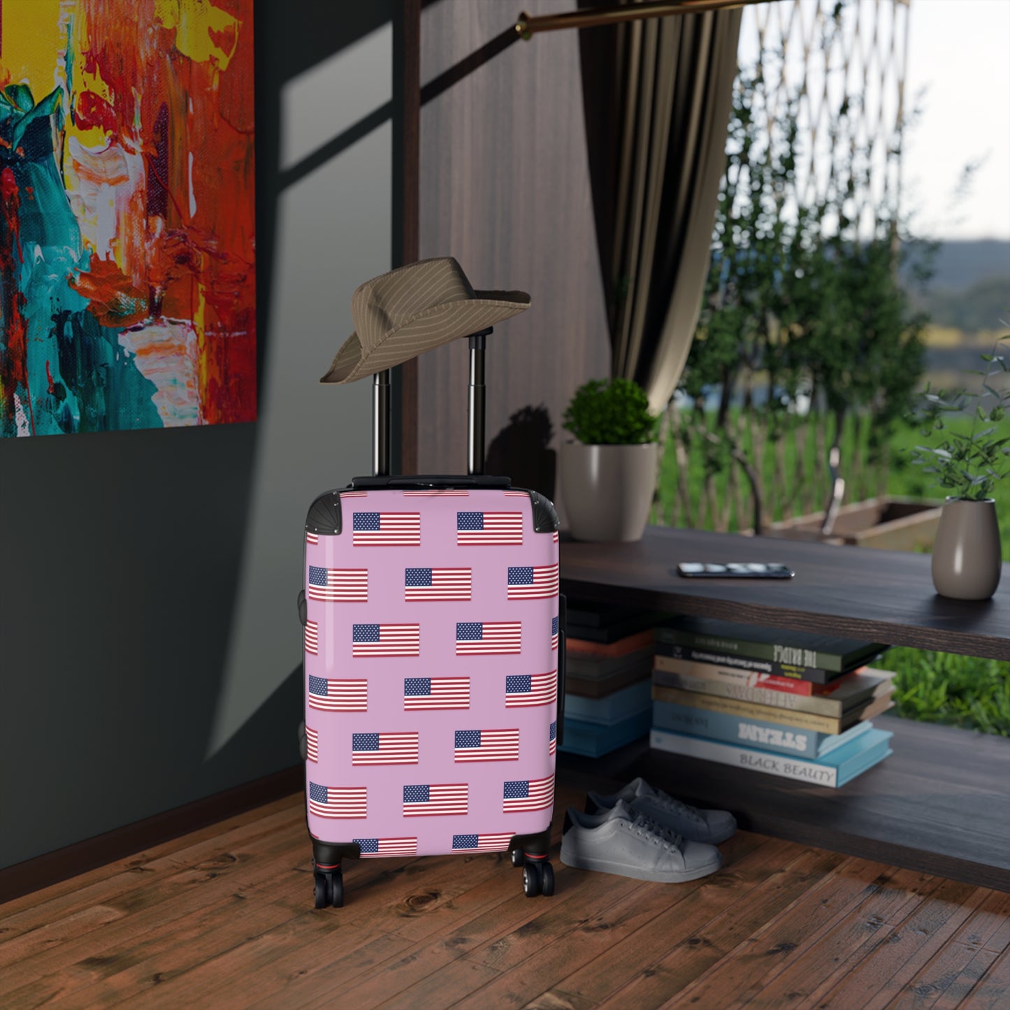 USA/American Flag Inspired Pattern Suitcase on Pink