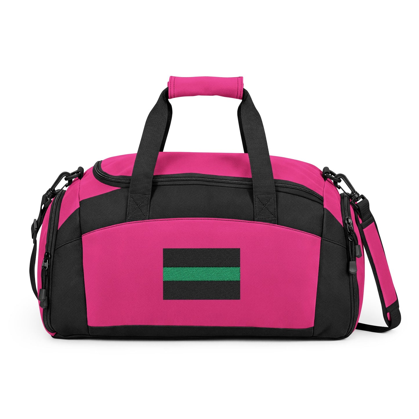 Thin Green Line Flag Gym Bag — Black Duffle with Embroidered Thin Green Line Flag (Style-2)