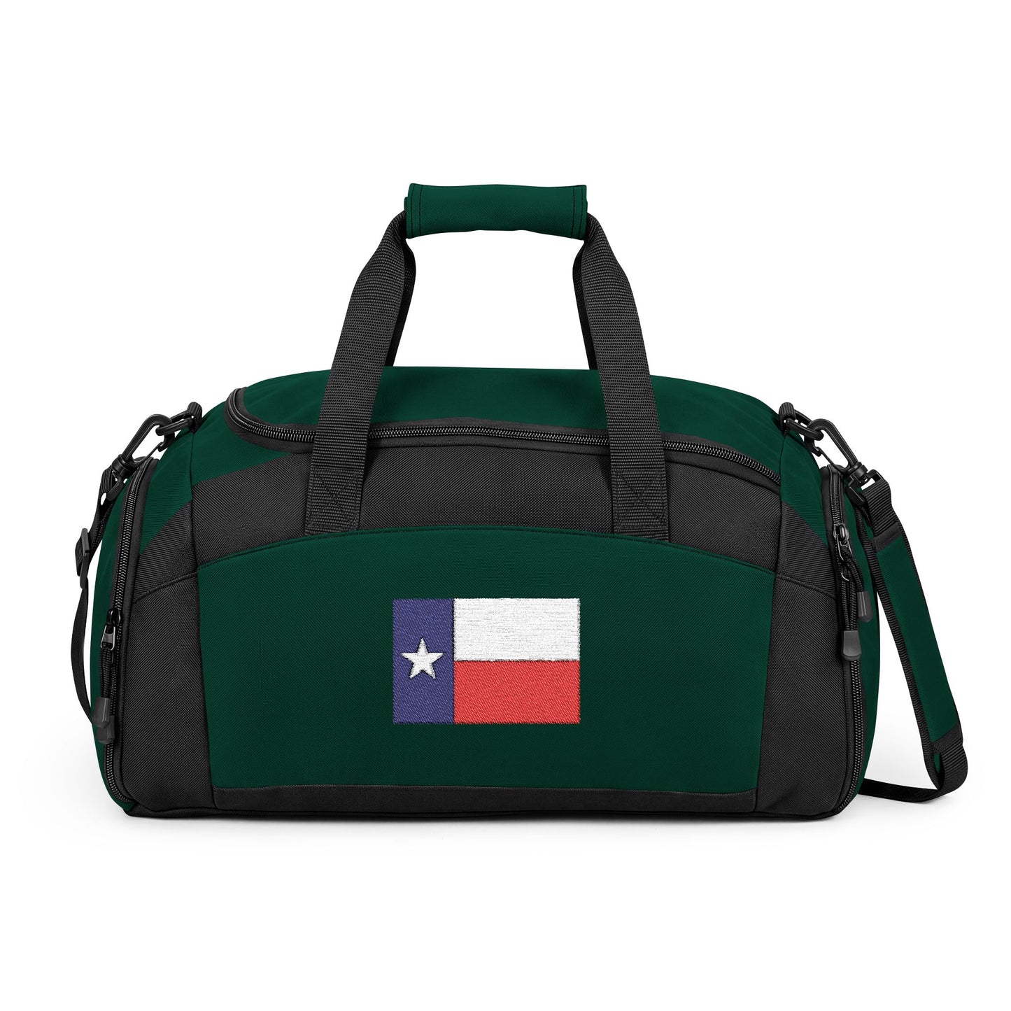 Texas Flag Gym Bag — Black Duffle with Embroidered Texas Flag