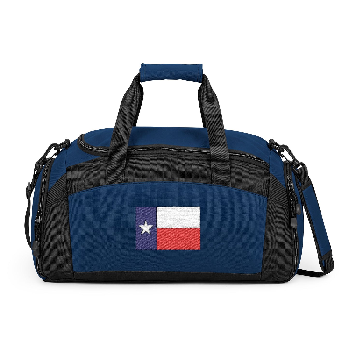 Texas Flag Gym Bag — Black Duffle with Embroidered Texas Flag
