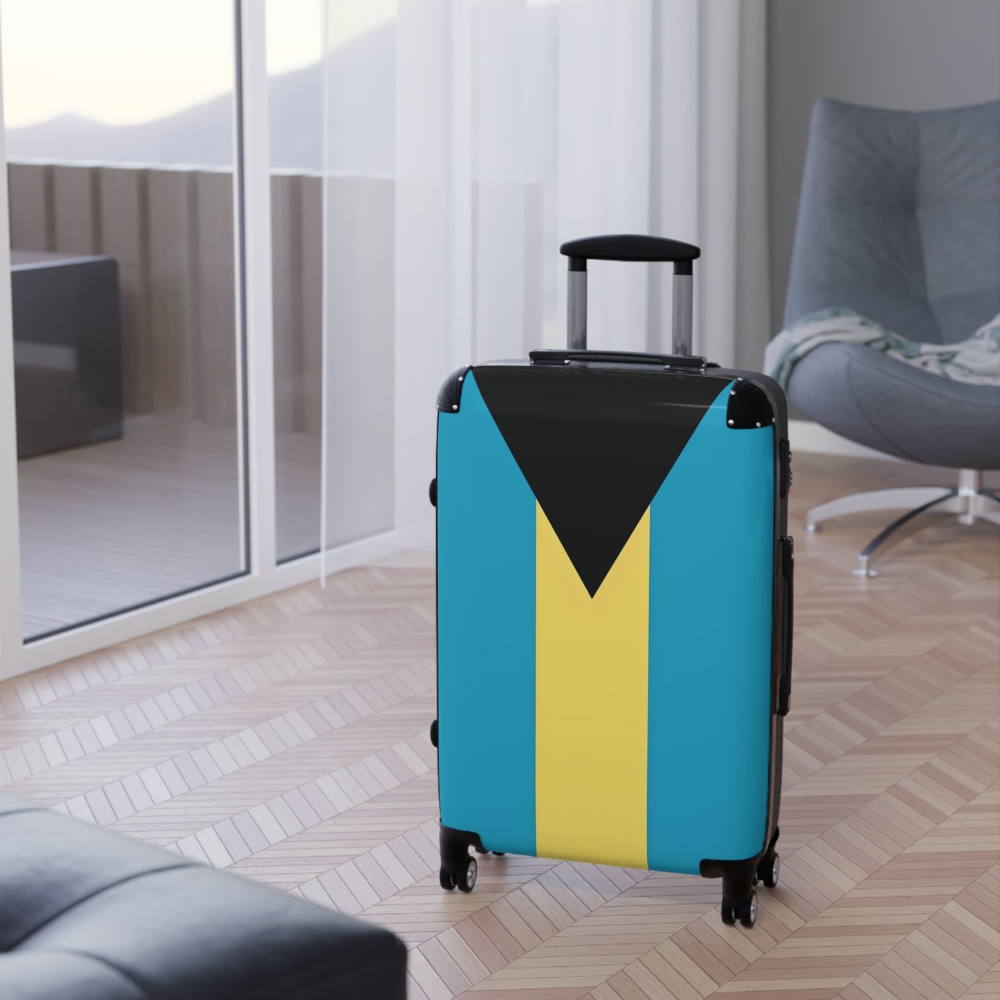 Bahamas Flag Inspired Suitcase