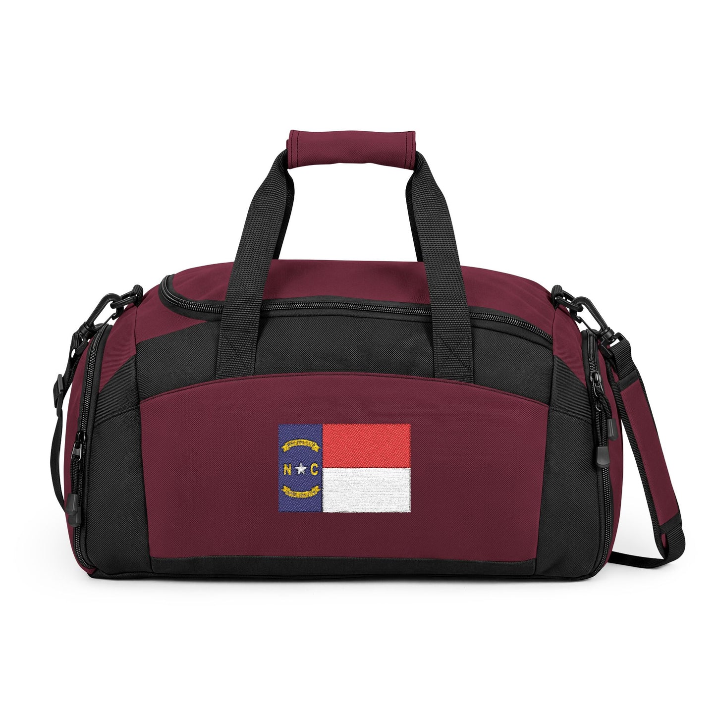 North Carolina Flag Gym Bag — Black Duffle with Embroidered North Carolina Flag