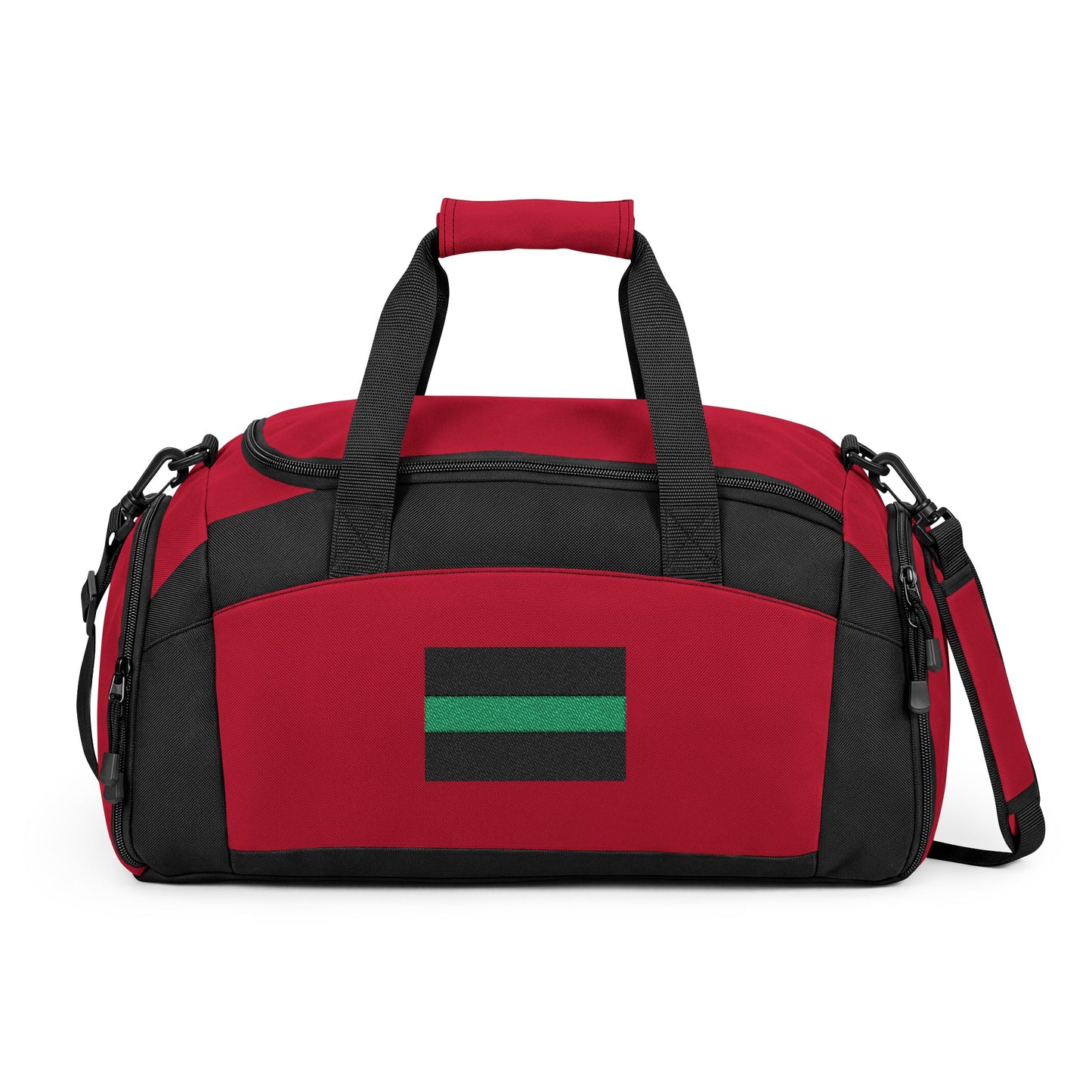 Thin Green Line Flag Gym Bag — Black Duffle with Embroidered Thin Green Line Flag (Style-2)