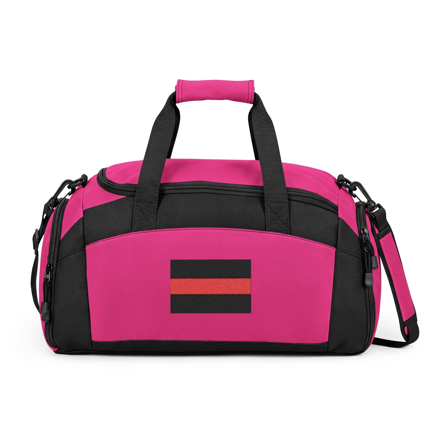 Thin Red Line Flag Gym Bag — Black Duffle with Embroidered Thin Red Line Flag (Style-2)