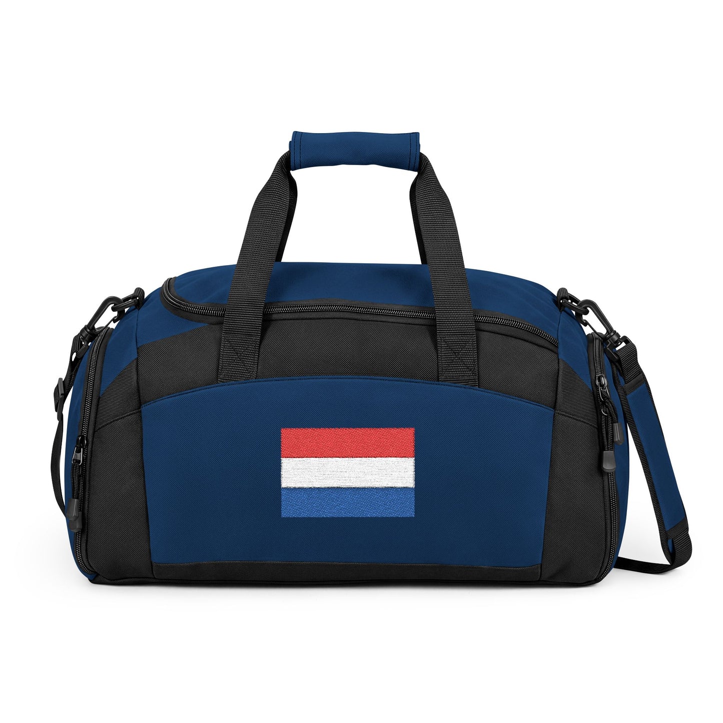 Netherlands Flag Gym Bag — Black Duffle with Embroidered Netherlands Flag
