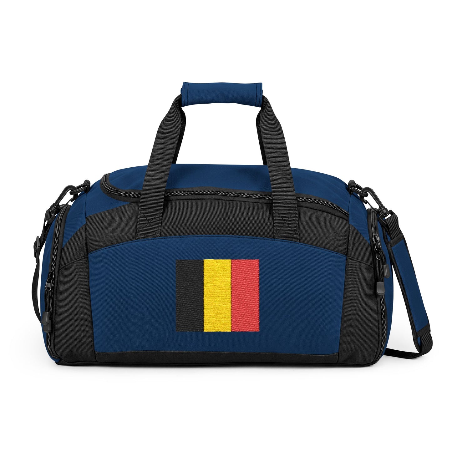Belgium Flag Gym Bag — Black Duffle with Embroidered Belgium Flag