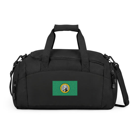 Washington Flag Gym Bag — Black Duffle with Embroidered Washington Flag