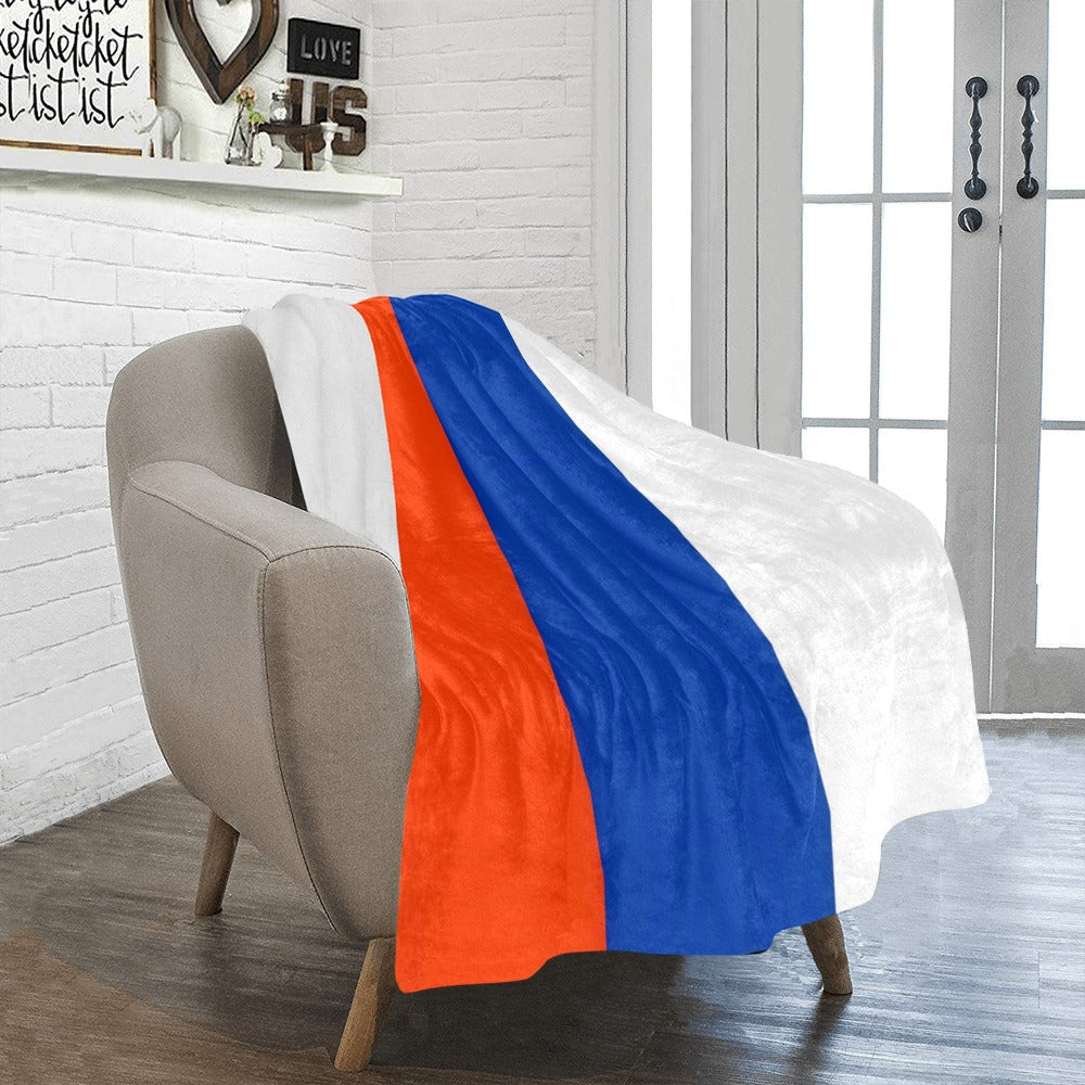 Cozy Luv My Flag blanket with tricolor design draped.