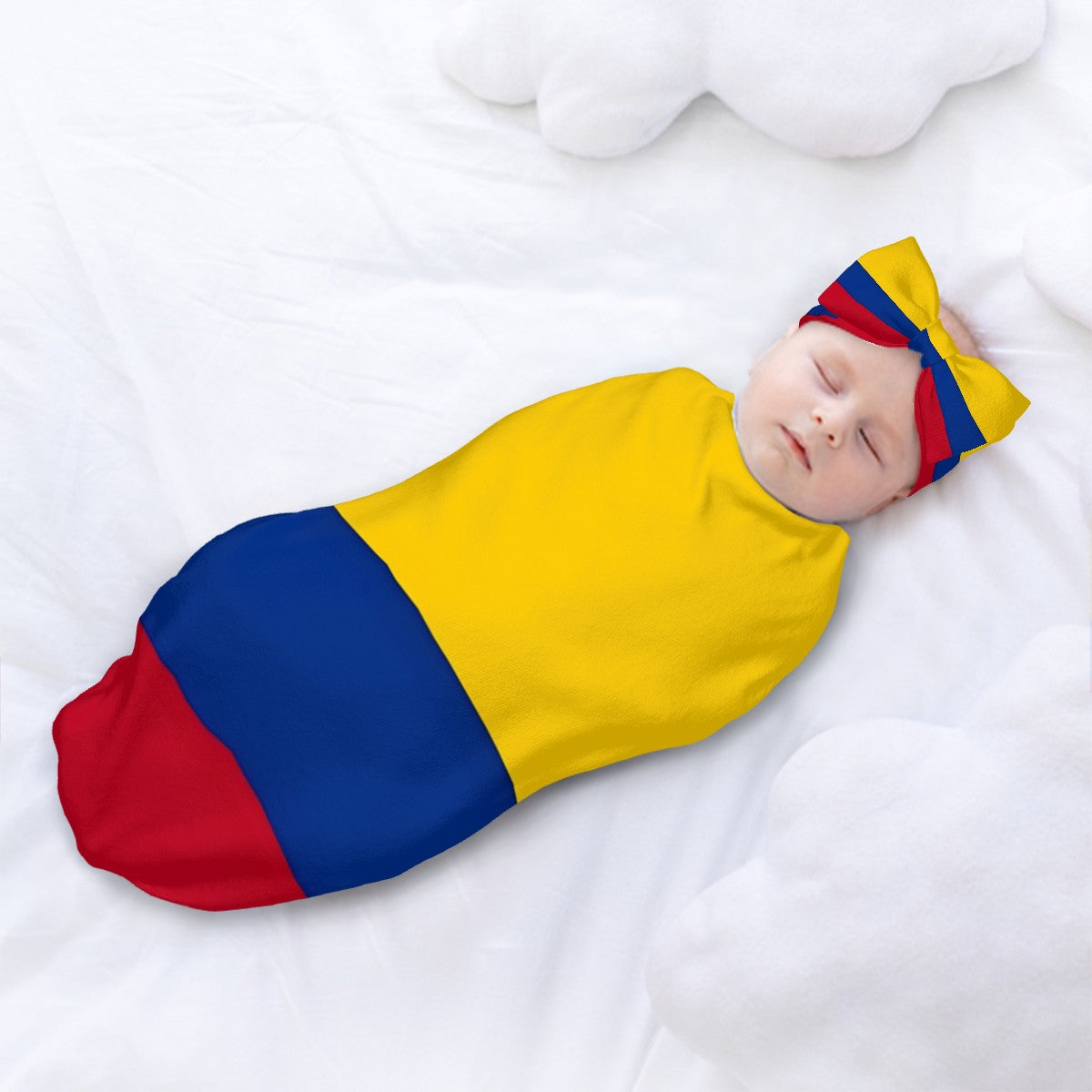 Colombia Flag Inspired Baby Swaddle Sack with Baby Headband