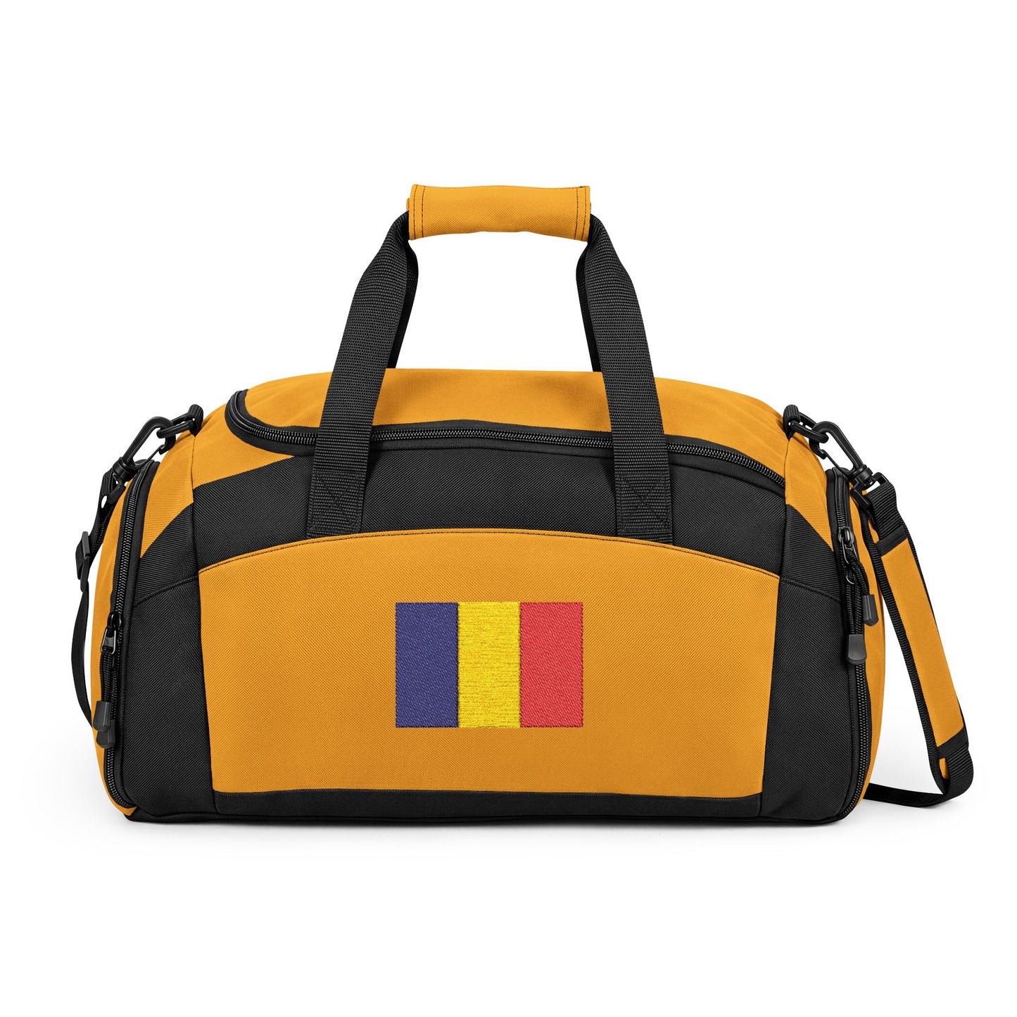 Romania Flag Gym Bag — Black Duffle with Embroidered Romania Flag