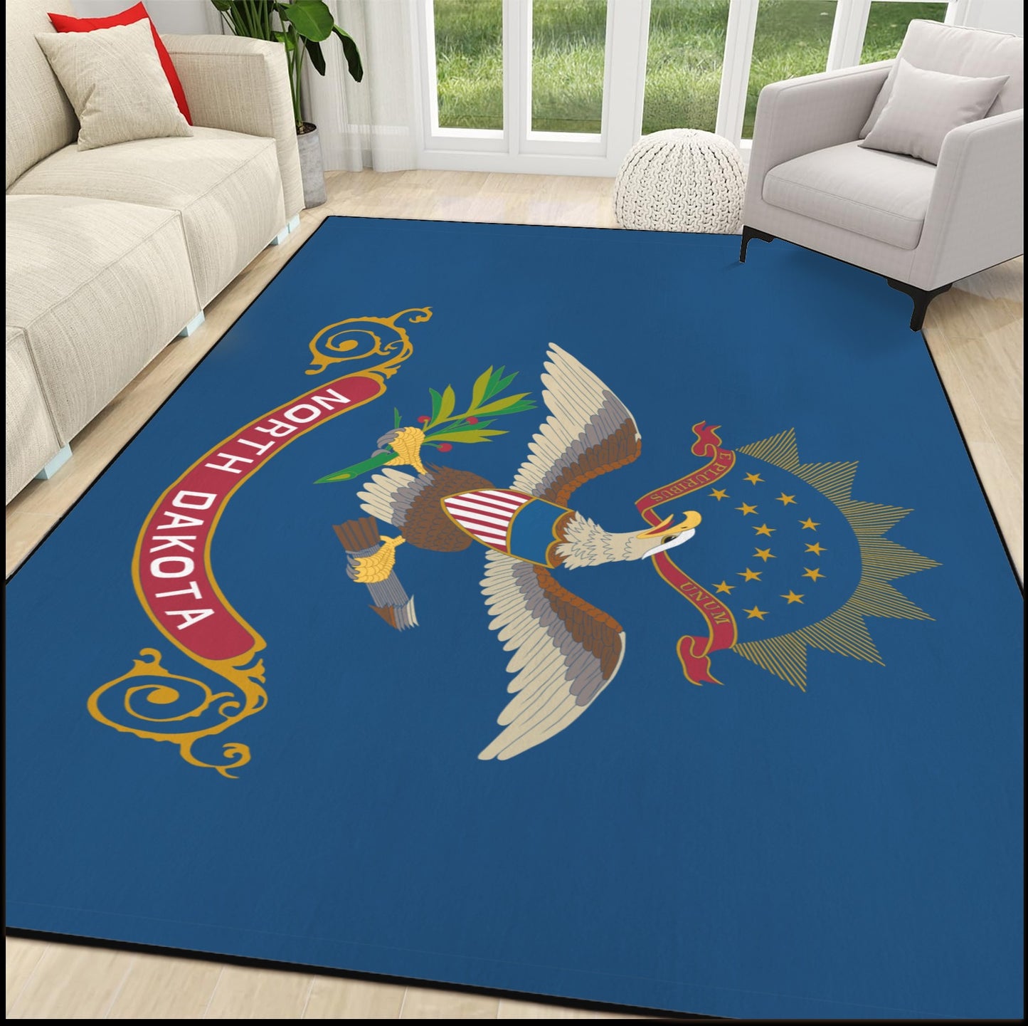 North Dakota Flag 84x60 Inch Area Rug with Black Binding (Made in the USA)