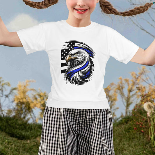 Thin Blue Line Flag Eagle Girls T-Shirt Made in the USA