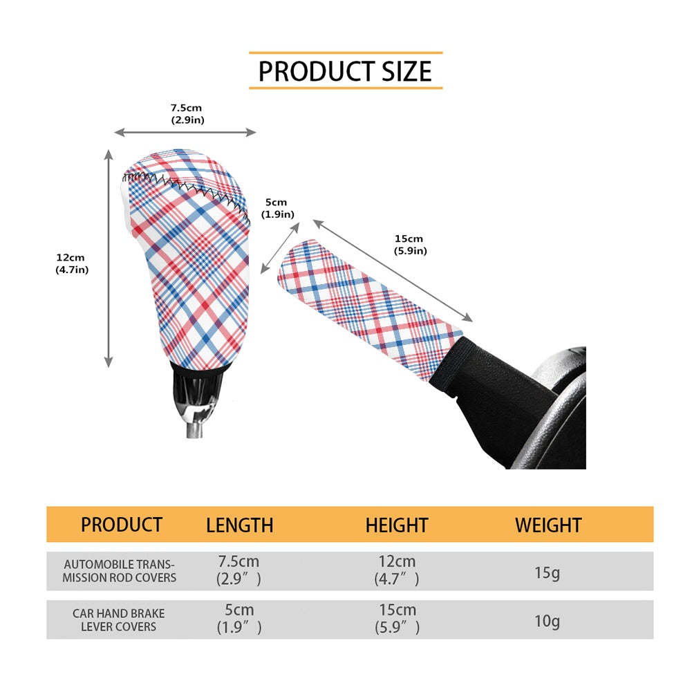 USA/American Flag Inspired Plaid Pattern Gear Lever Cover+Hand Brake Cover