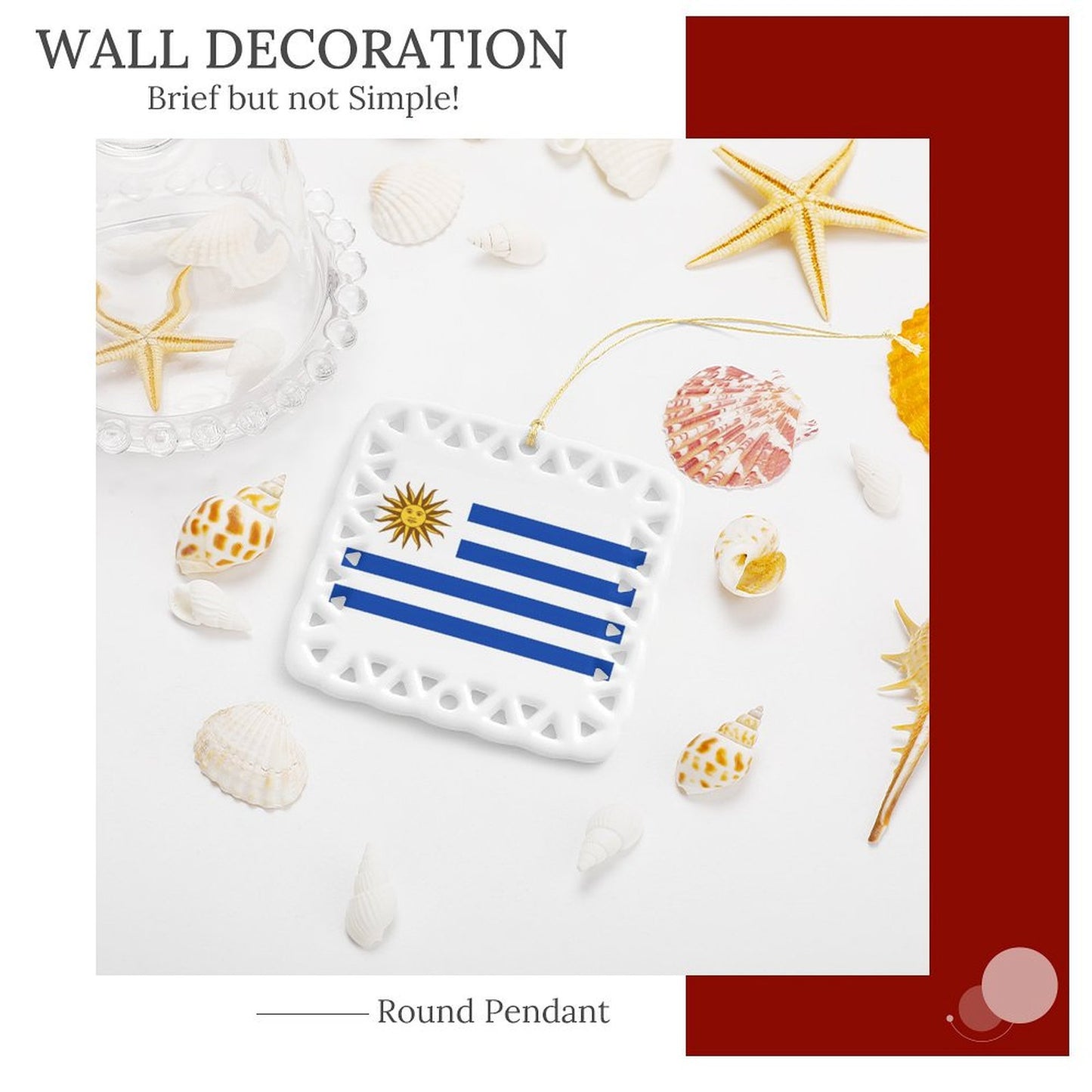 Uruguay Flag Inspired Square Ceramic Ornament Made in the USA
