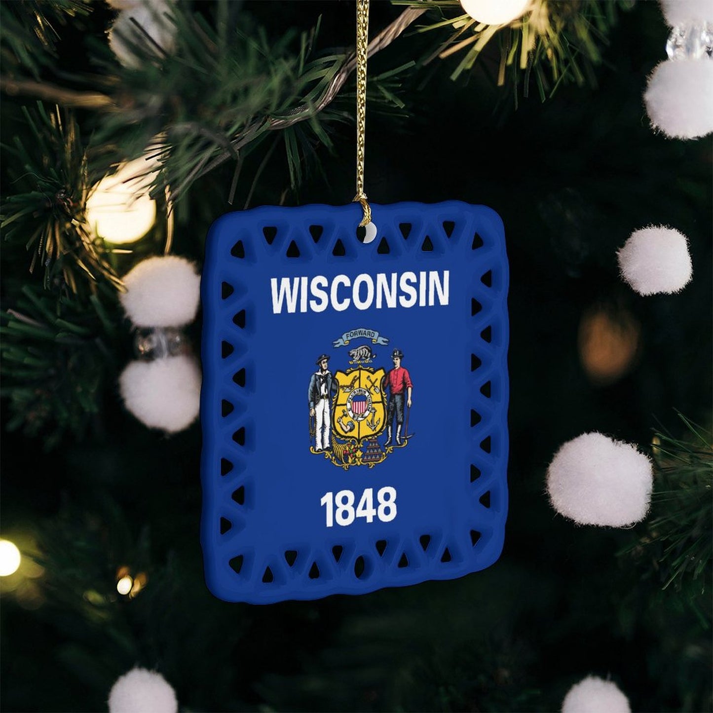 Wisconsin Flag Inspired Square Ceramic Ornament Made in the USA